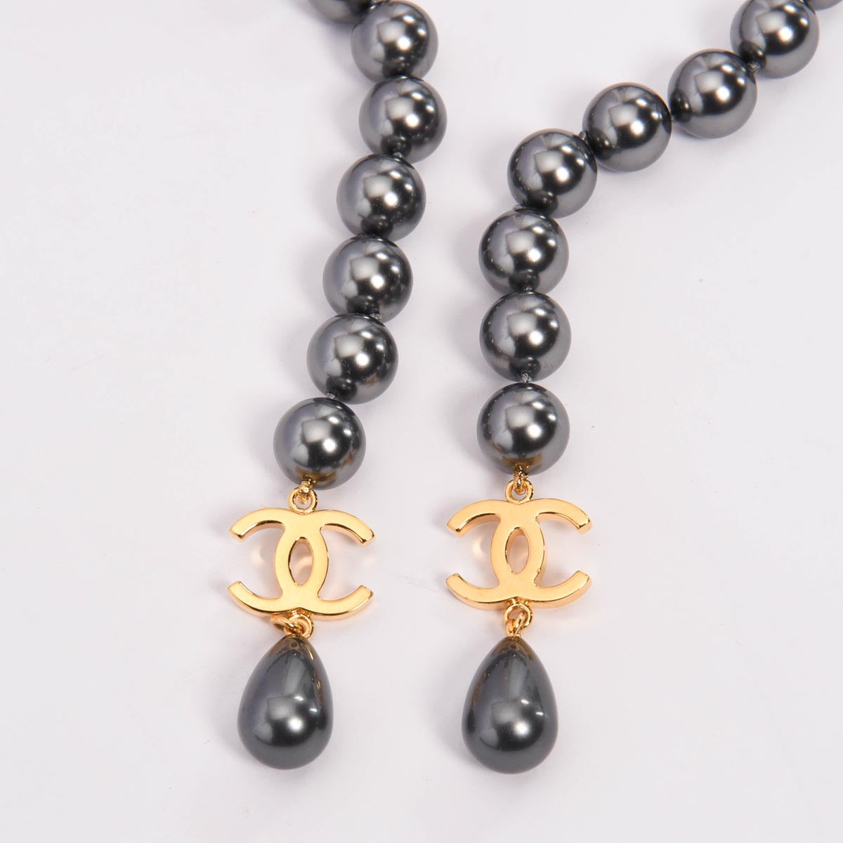Chanel Charcoal Pearl & Resin CC Pendant Necklace with Lariat