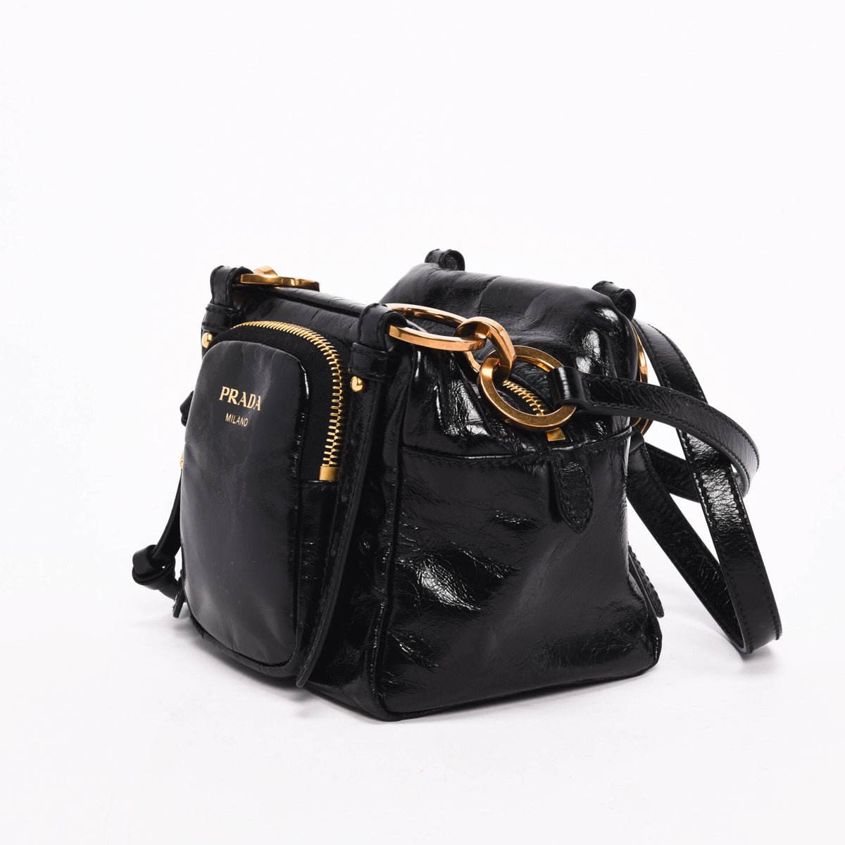 Prada Black Distressed Leather Dangle Mini Bag