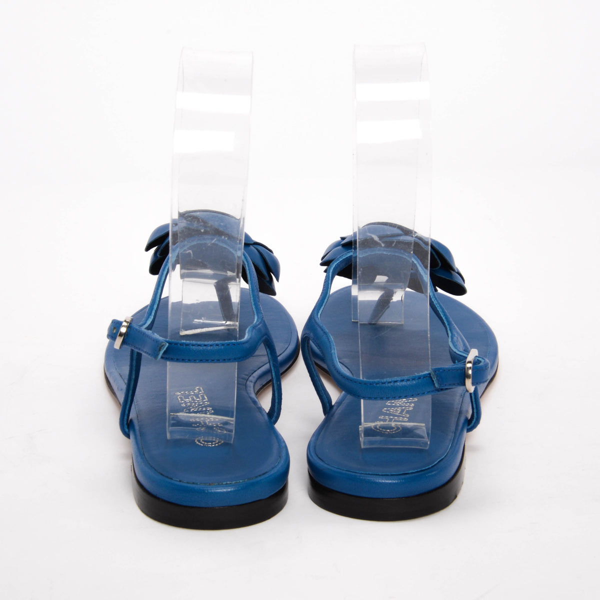 Chanel Blue Lambskin CC Camellia Thong Sandals 37