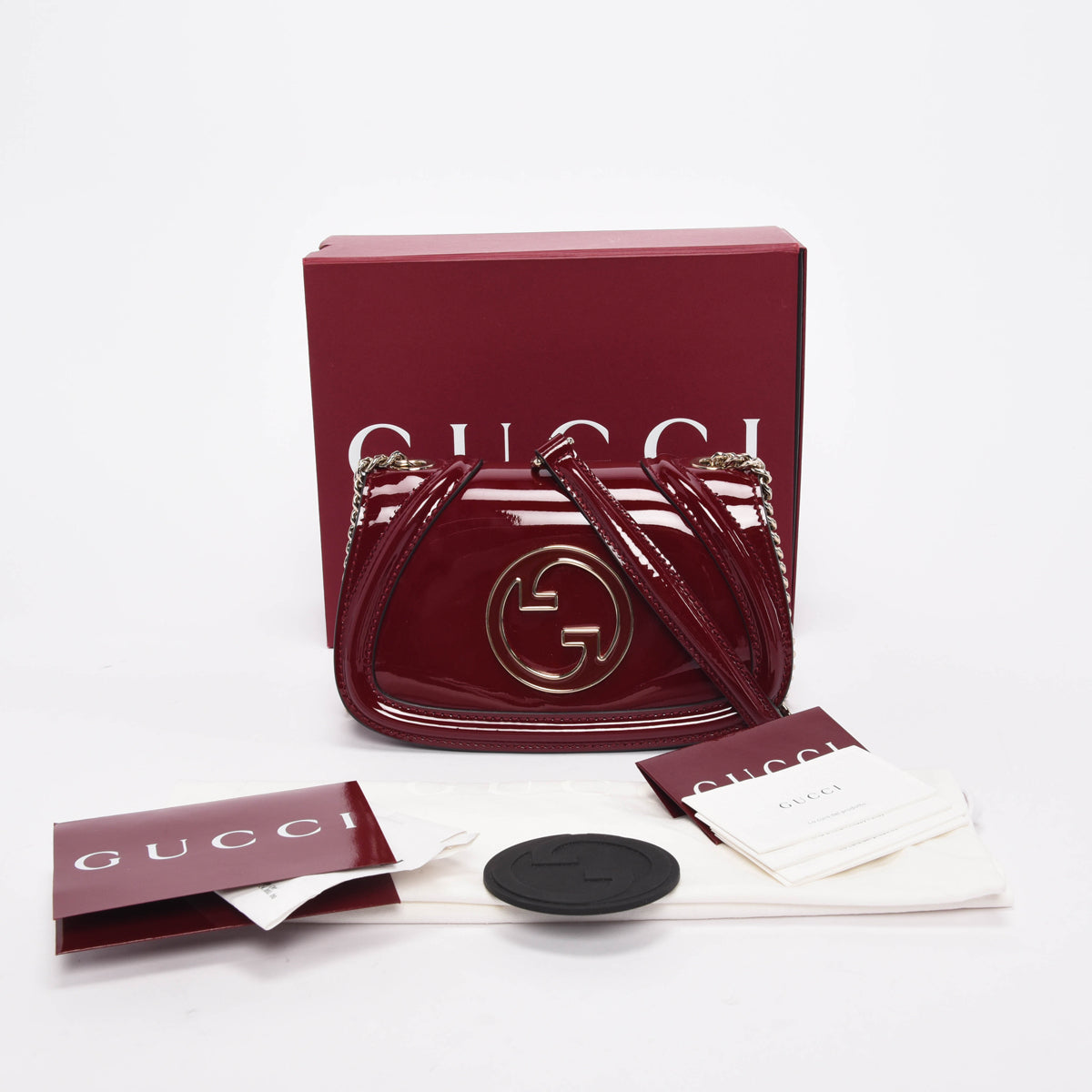 Gucci Rosso Ancora Patent Small GG Blondie Bag