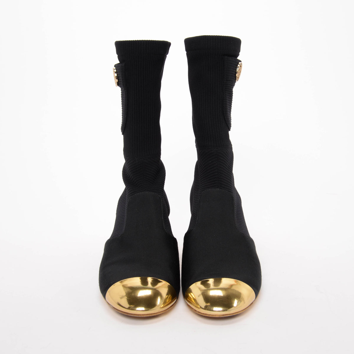 Chanel Black & Gold Knit CC Pocket Sock Boots 39