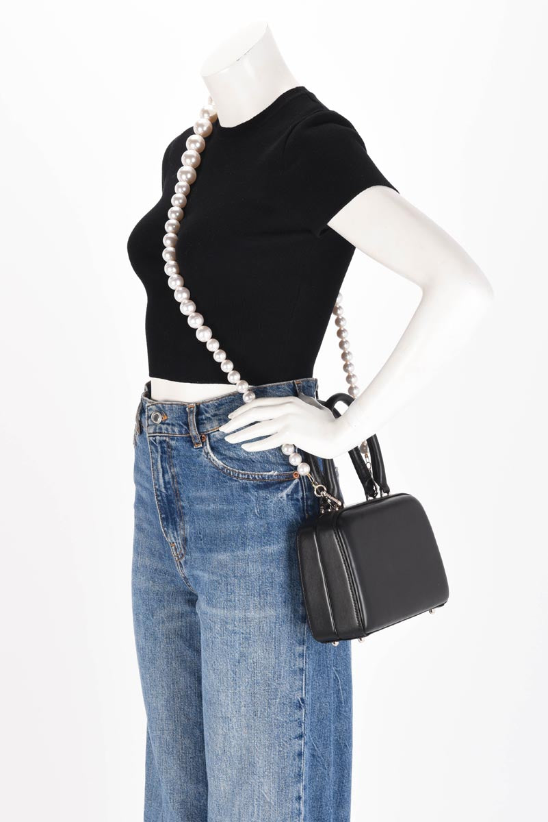 Simone Rocha Black Lambskin Mini Handheld Case With Pearl Strap