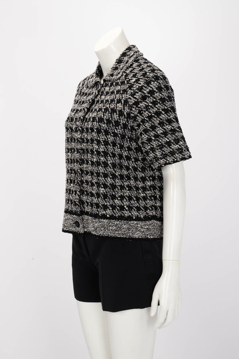 Dior Black & White Technical Knit Houndstooth Short Sleeve Jacket FR 40
