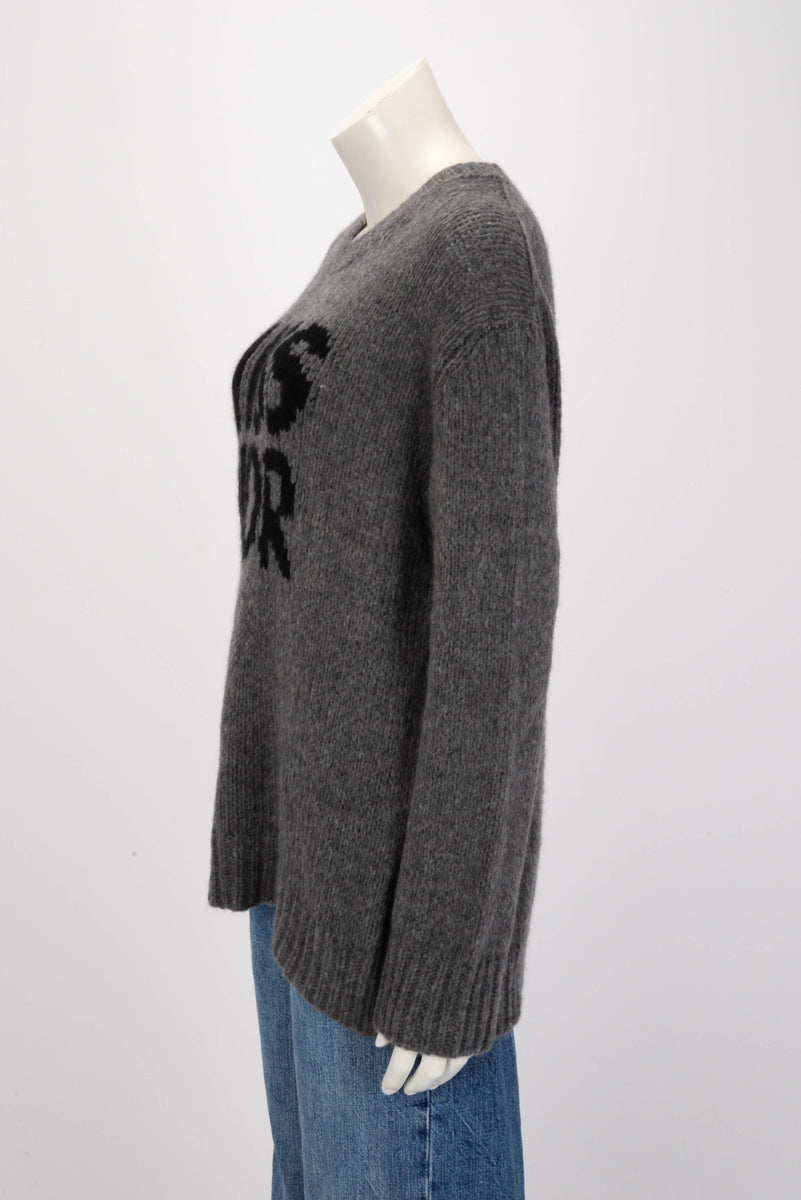 Dior Grey Cashmere Miss Dior Graffiti Motif Long Sweater FR 38