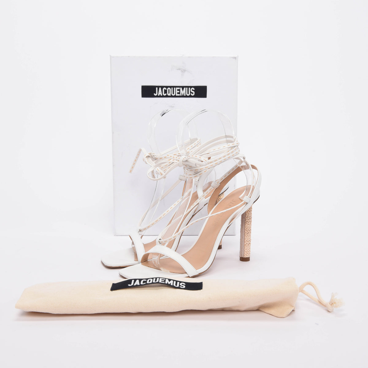 Jacquemus White Leather Bergamo Lace-Up Sandals 40