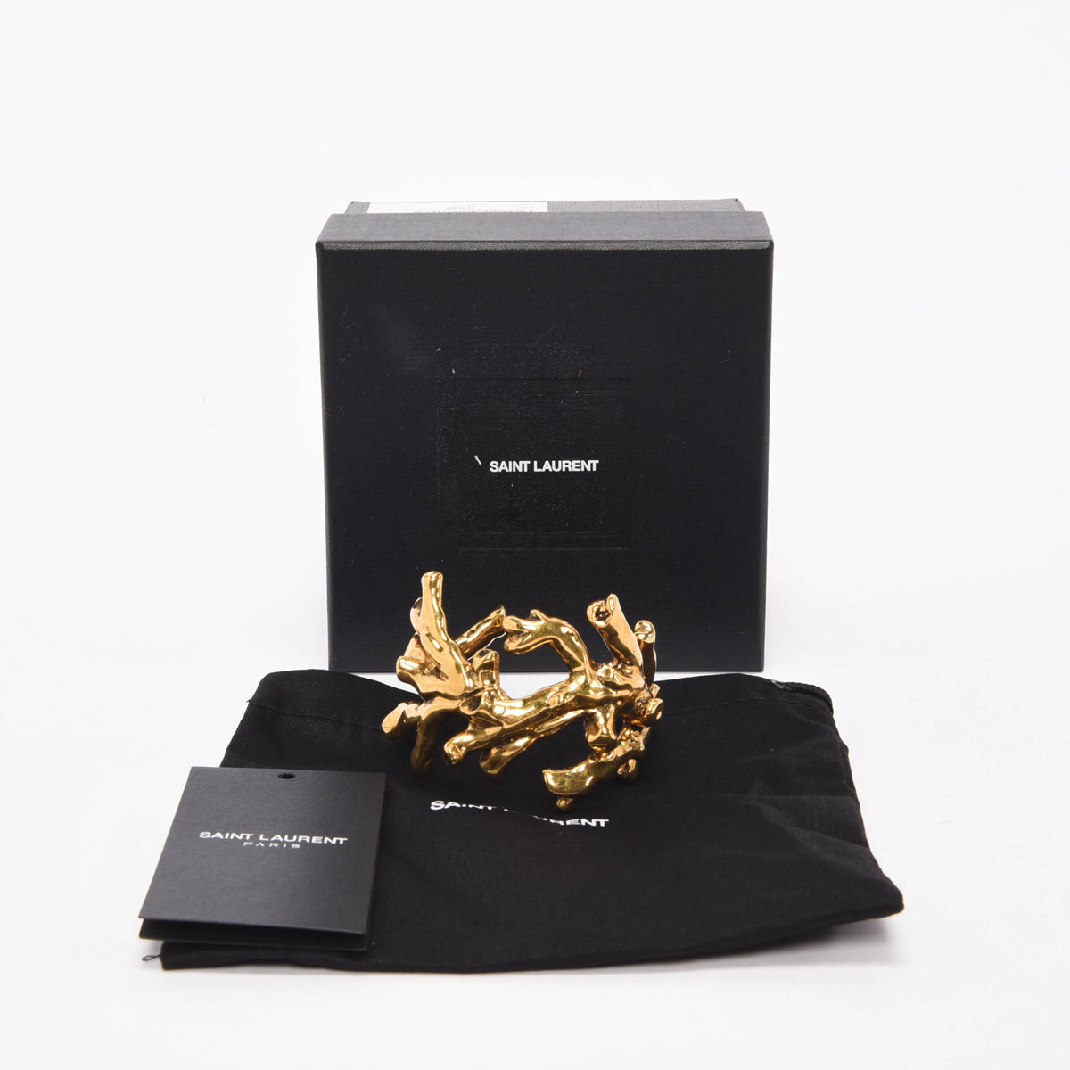 Saint Laurent Gold Tone Brass Coral Oversize Cuff