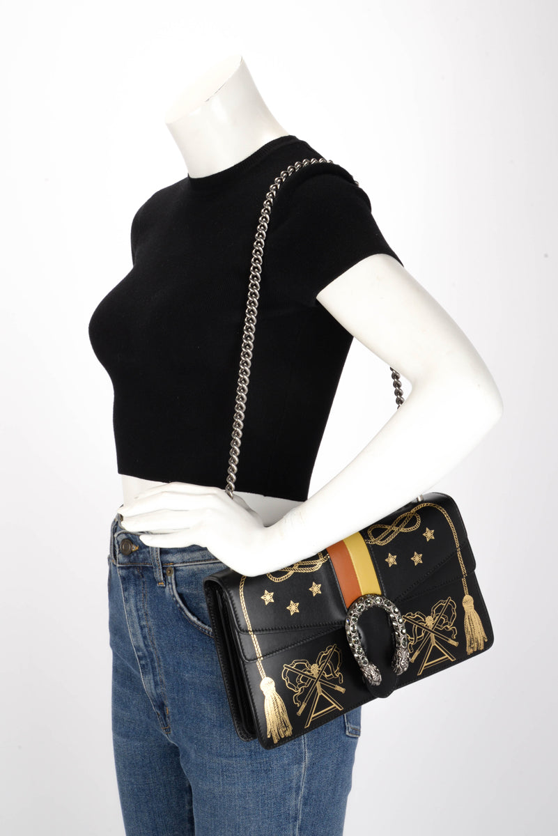 Gucci Black Calfskin Star Tassel Print Small Dionysus Bag