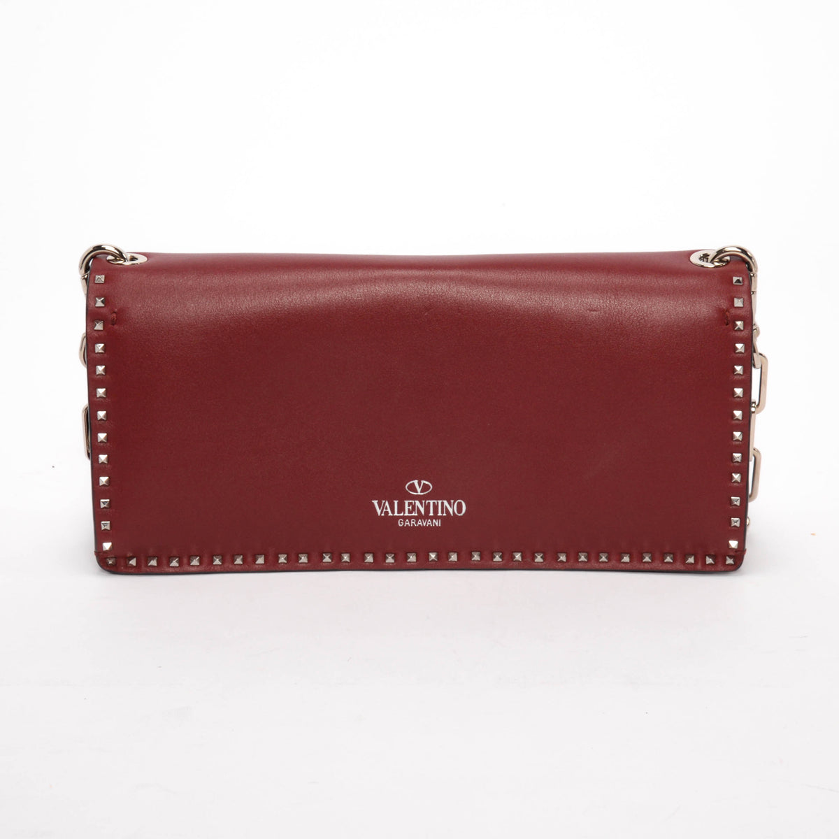 Valentino Burgundy Calfskin Mini Rockstud Chain Clutch