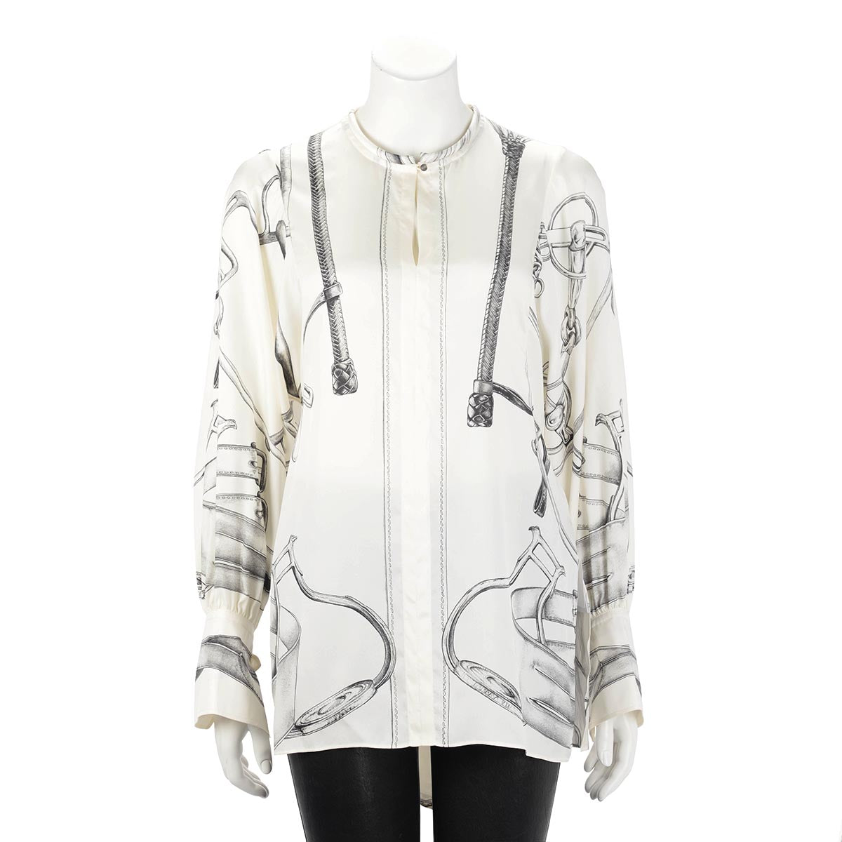 Hermes Blanc Casse Silk Project Carres Blouse FR 38