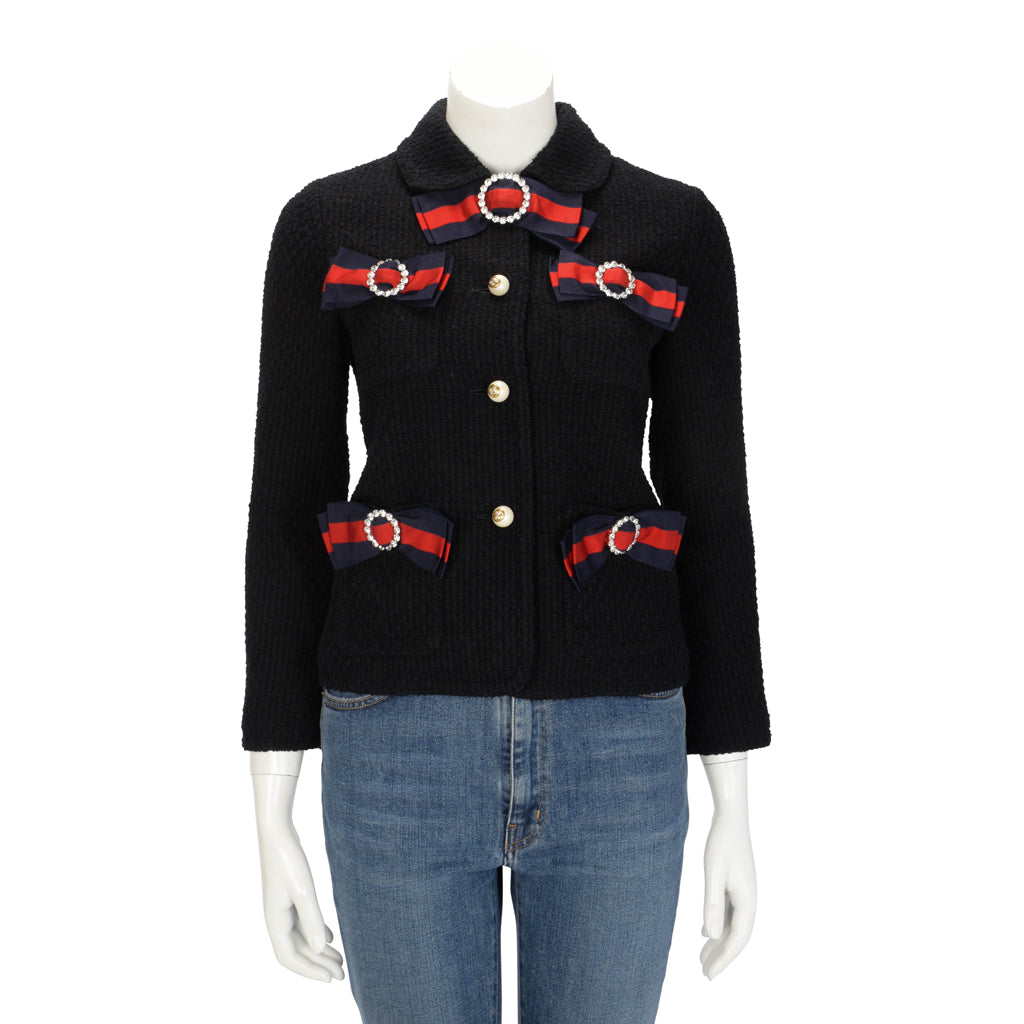 Gucci Black Tweed Bow Detail Jacket IT 38