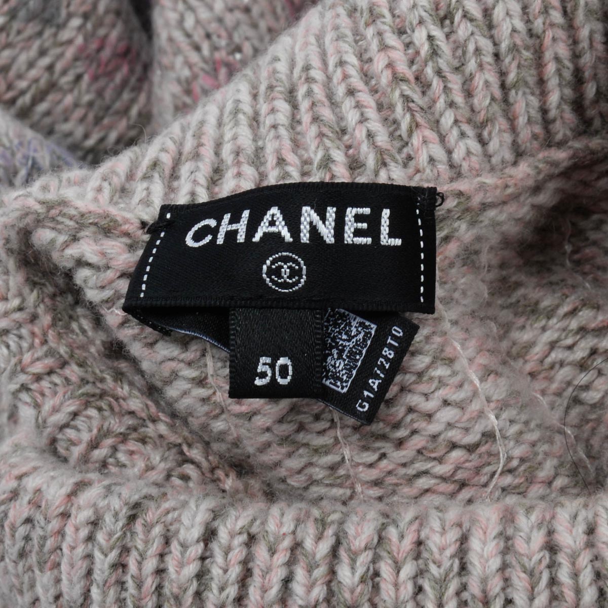 Chanel Pink Cashmere CC Sequined Turtleneck Sweater FR 50