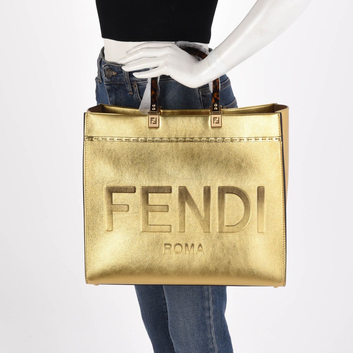 Fendi Gold Metallic Leather Medium Sunshine Tote