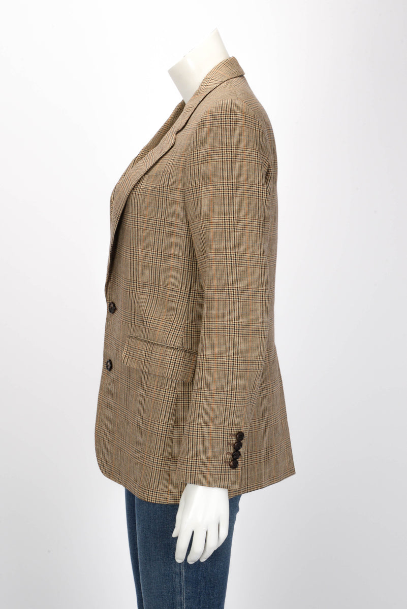 Celine Beige Prince of Wales Check Single Breasted Blazer FR 38