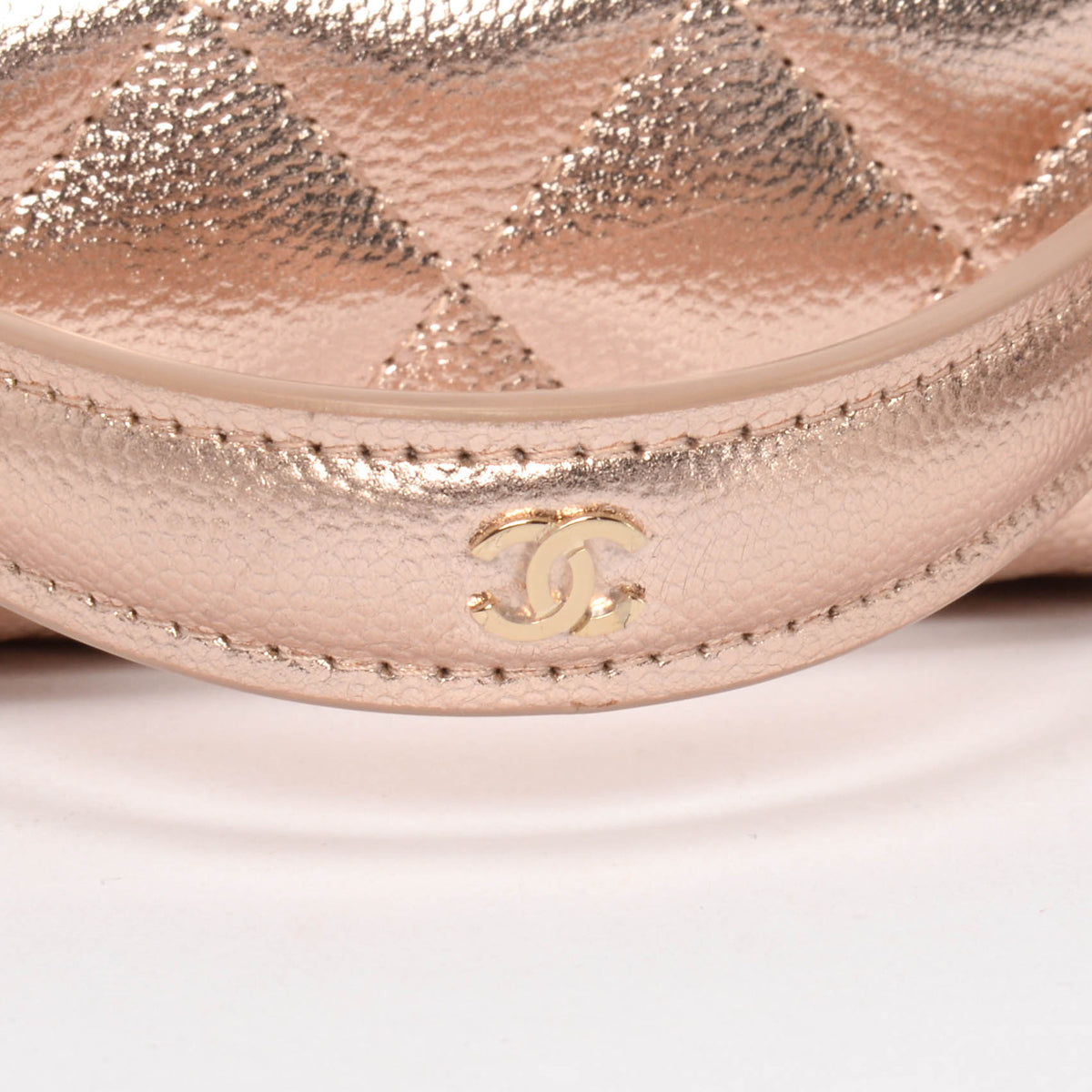 Chanel Rose Gold Quilted Caviar Top Handle Slim Vanity Case