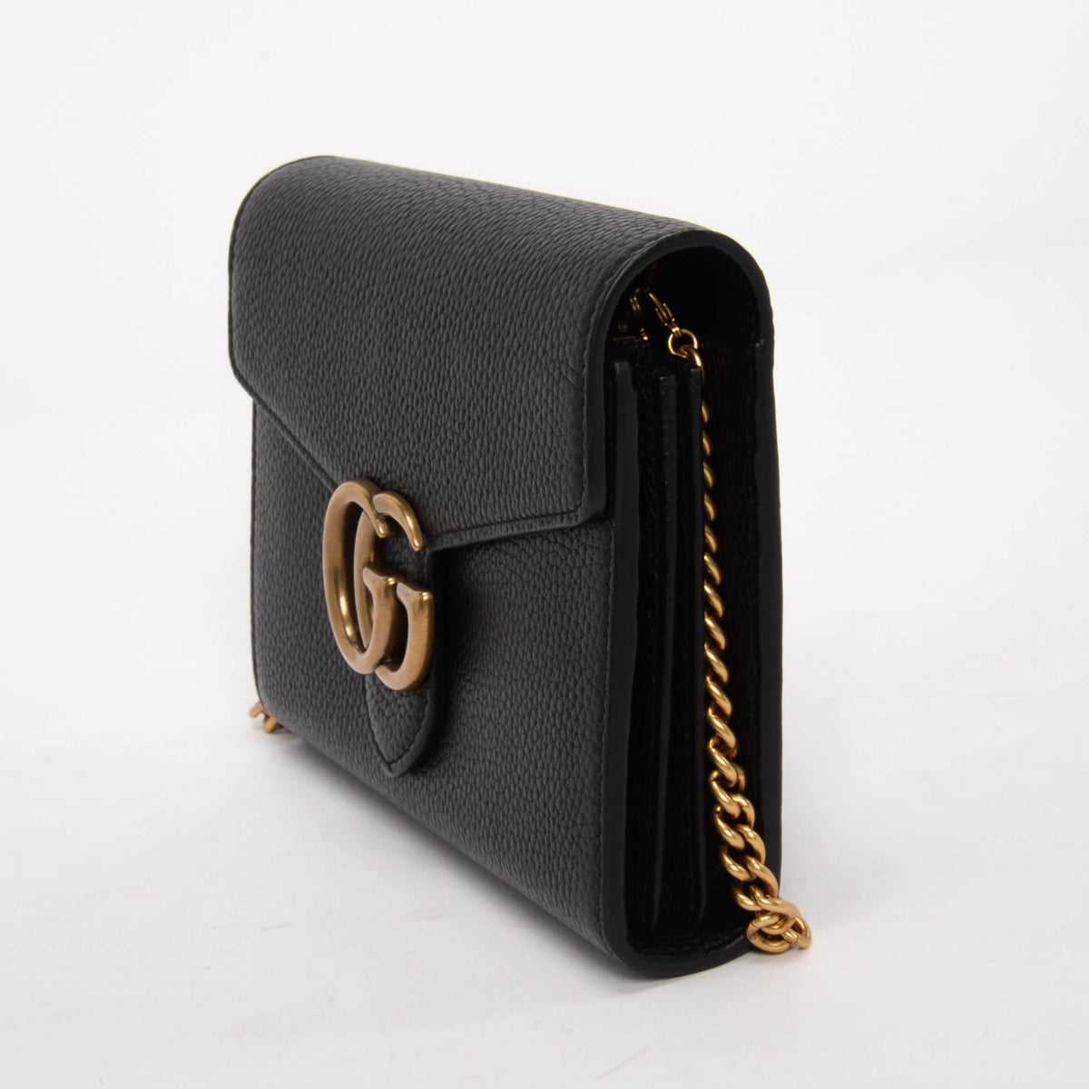 Gucci Black Calfskin GG Marmont Wallet On Chain