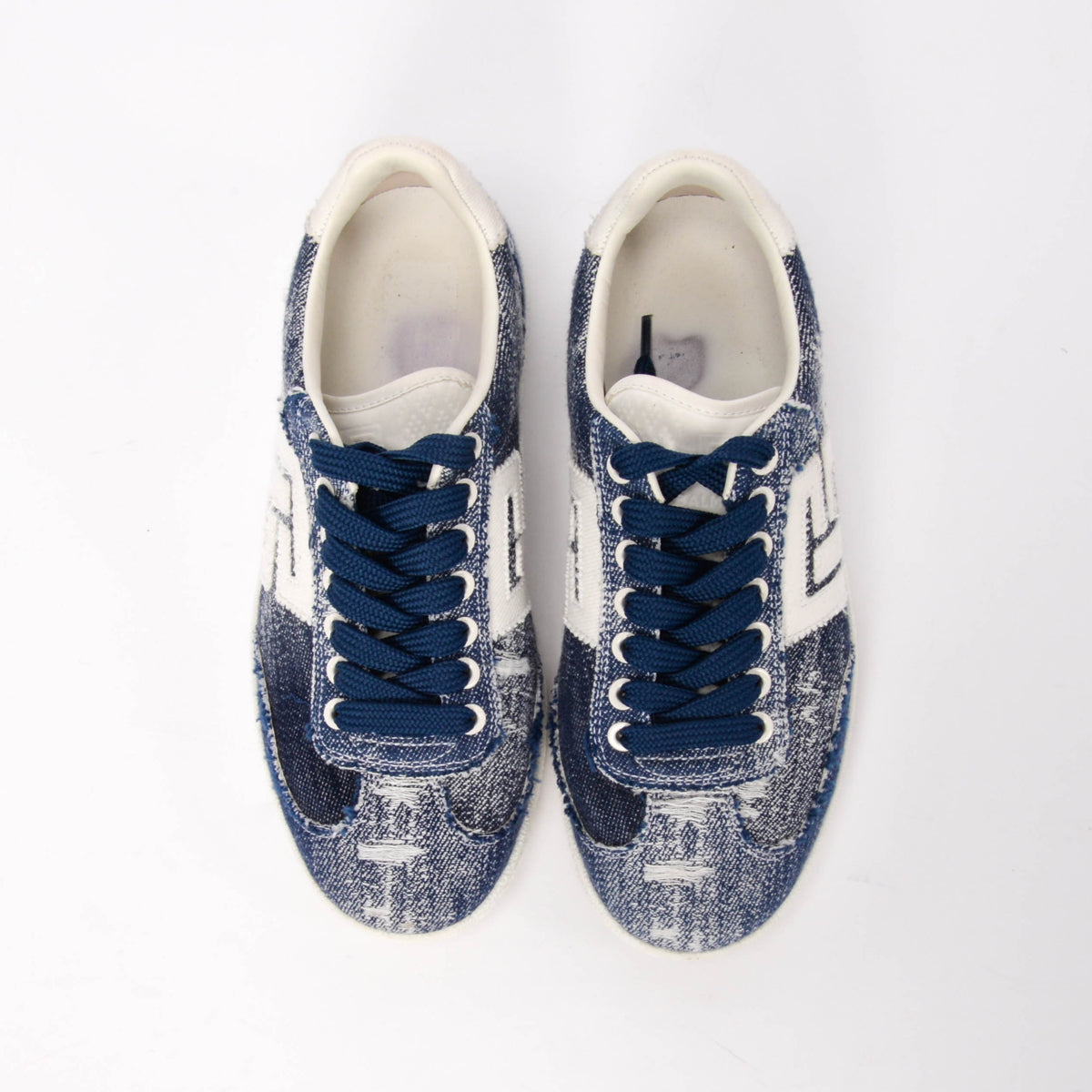Balmain Blue Frayed Denim Logo Sneakers 38