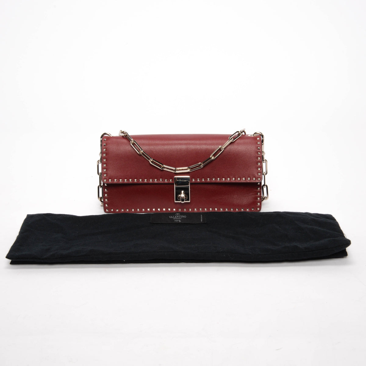 Valentino Burgundy Calfskin Mini Rockstud Chain Clutch