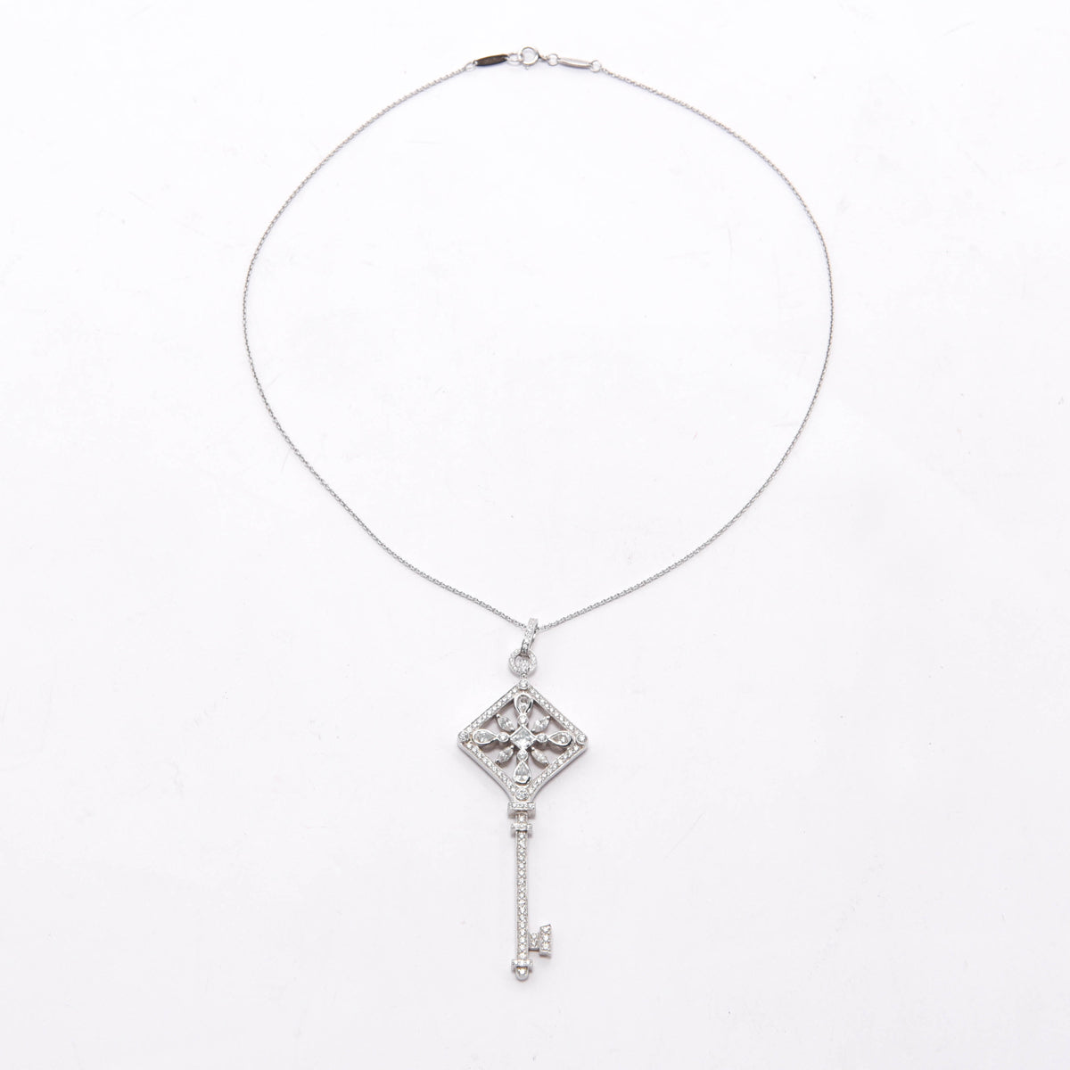 Tiffany & Co Platinum & Diamond Square Kaleidoscope Key Pendant Necklace
