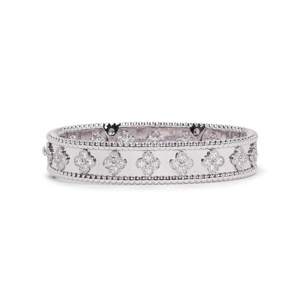 Van Cleef Arpels 18k White Gold Diamond Perlée Clovers Bracelet