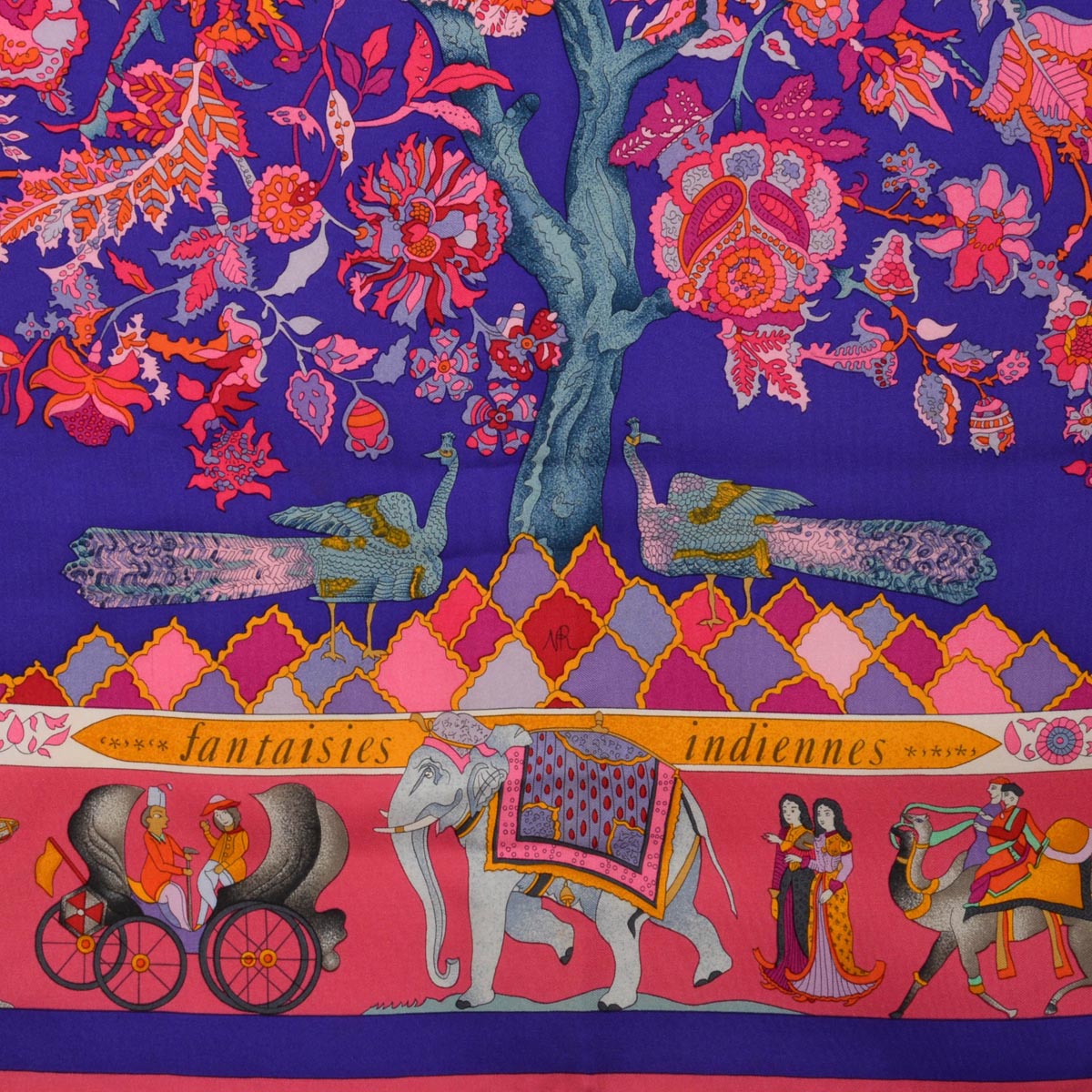 Hermes Purple Silk Fantaisies Indiennes Scarf