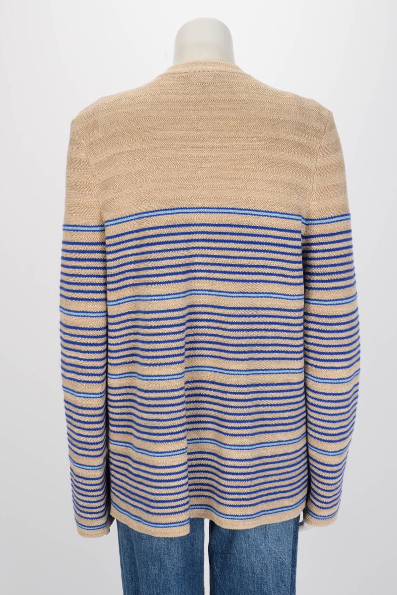 Chanel Beige & Blue Metallic Knit Striped Cardigan FR 48