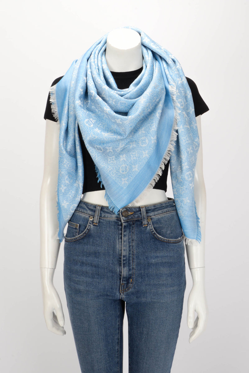 Louis Vuitton Blue Silk & Wool Monogram Shawl
