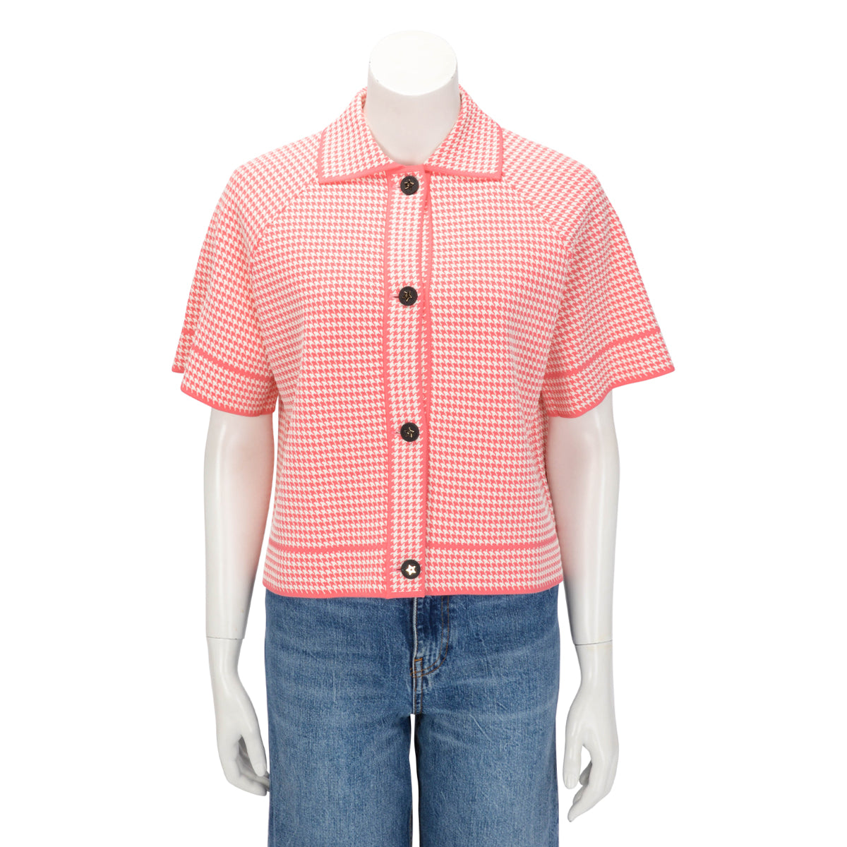 Dior Pink & White Technical Knit Dioriviera Short Sleeve Jacket FR 40