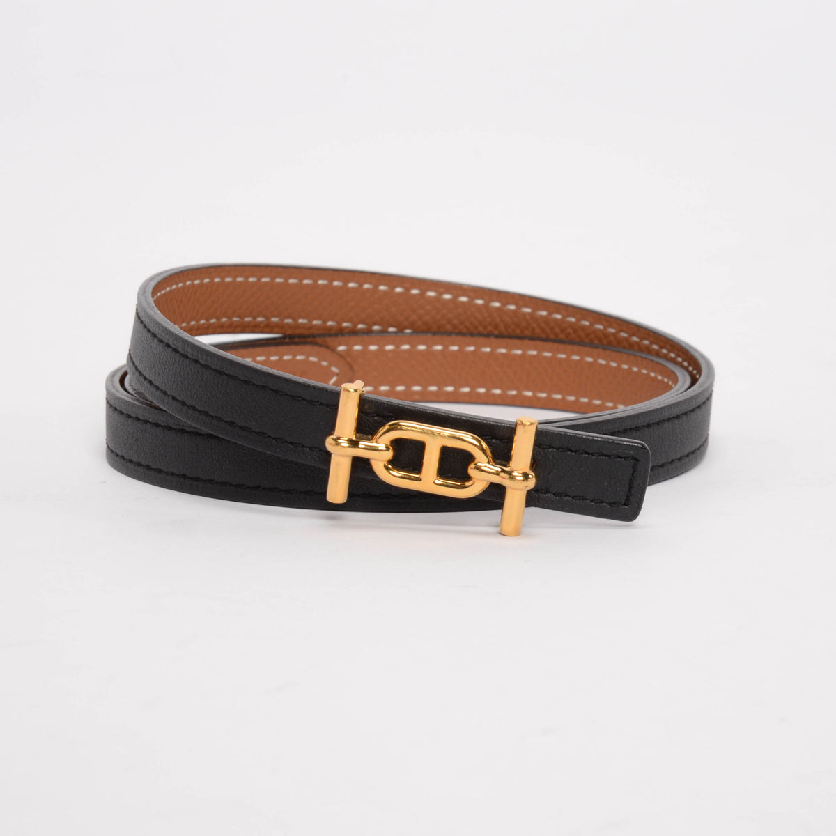 Hermes Black & Gold Epsom Ancre Reversible Belt