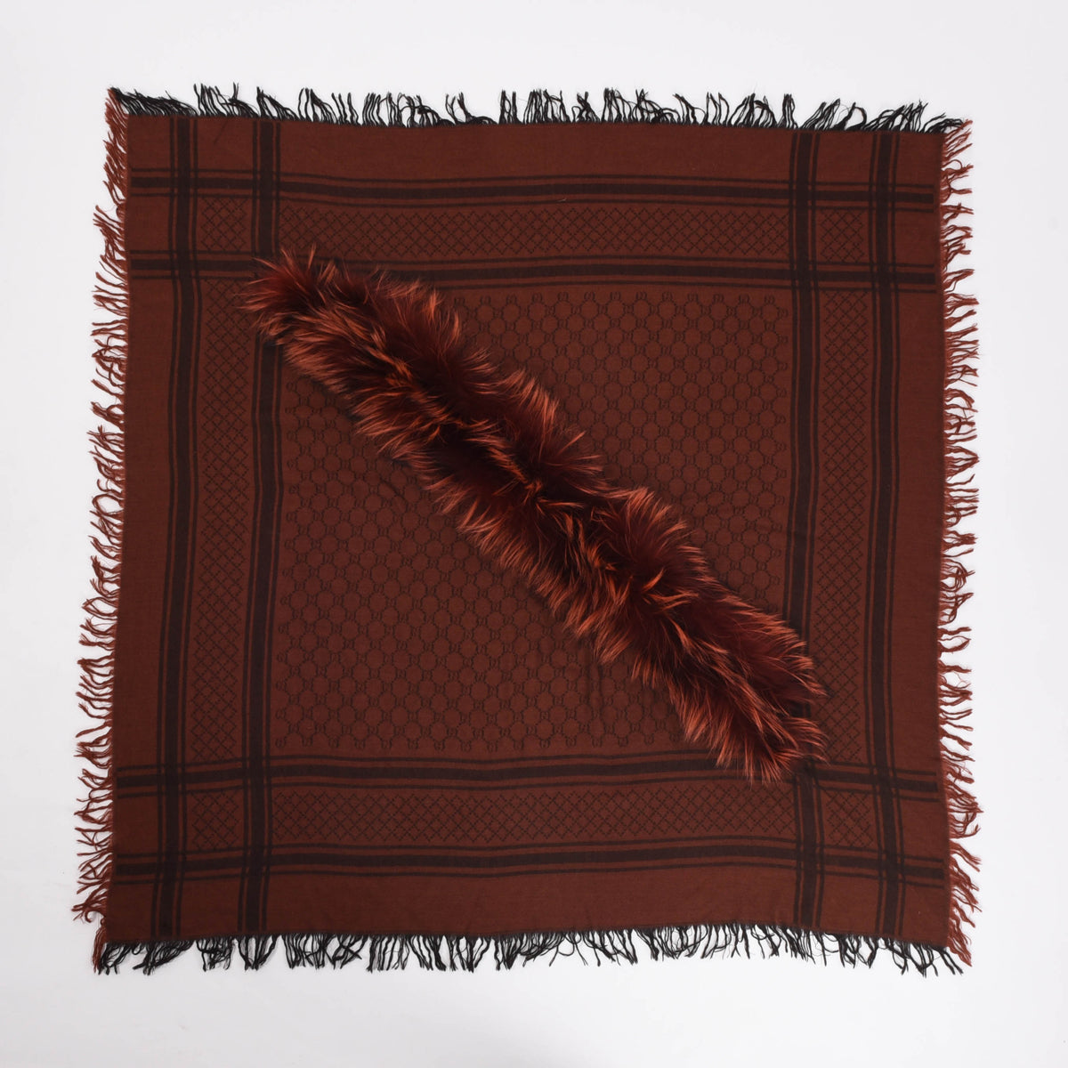 Gucci Burnt Orange Fox Fur GG Shawl