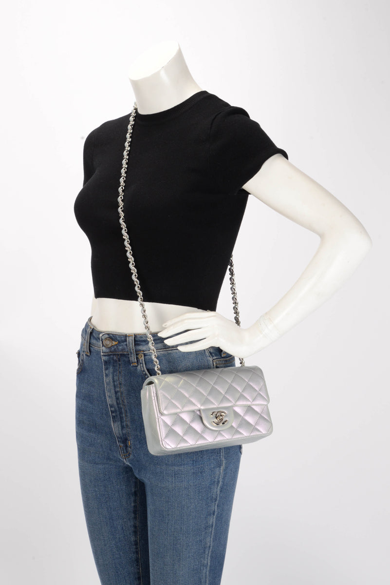 Chanel Purple Iridescent Calfskin Mini Rectangular Flap Bag