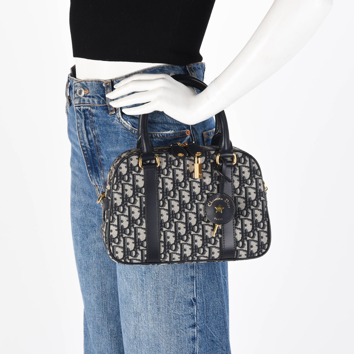 Dior Navy Oblique Jacquard Medium D-Vibe Bowling Bag