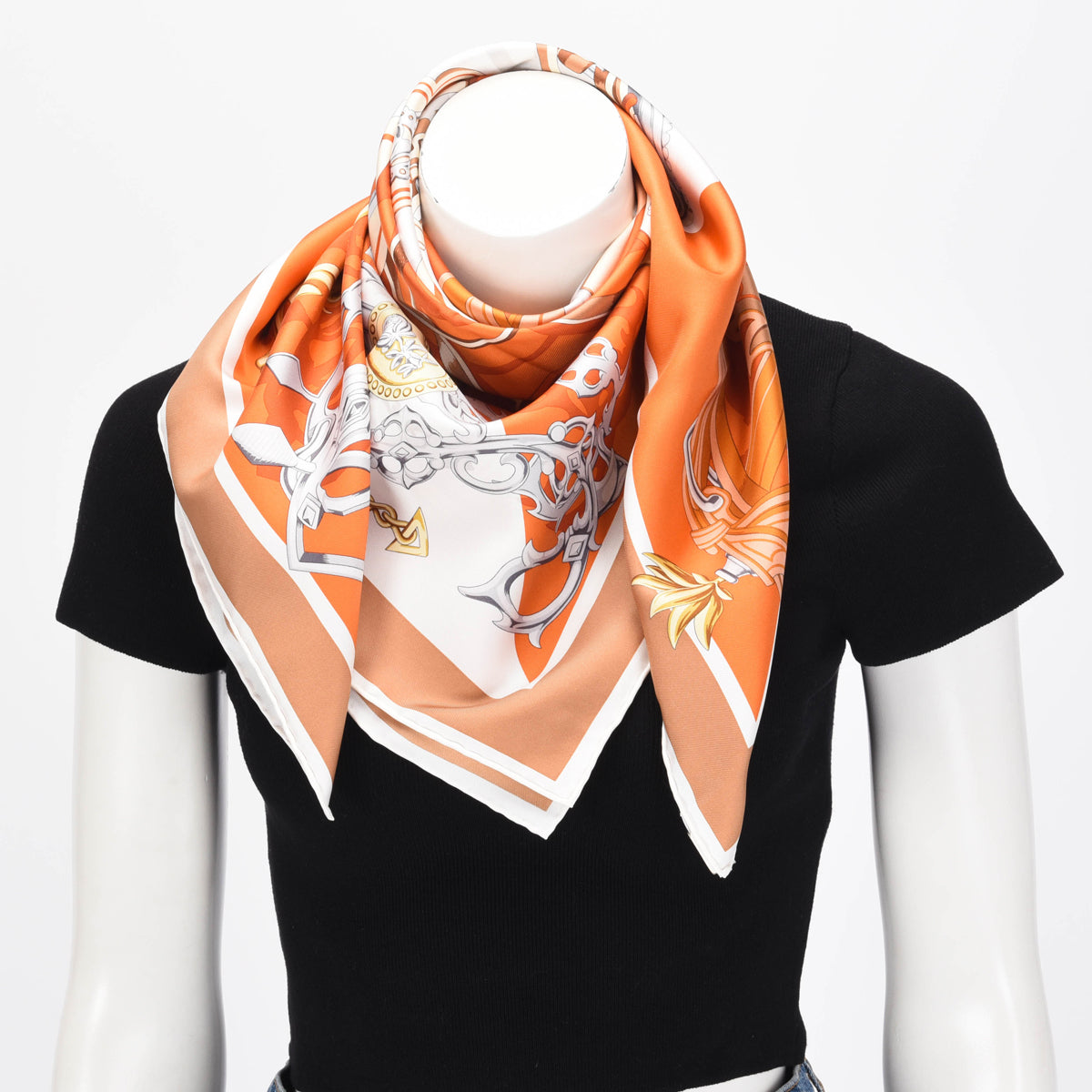 Hermes Orange Silk Brides Et Destin Scarf 90