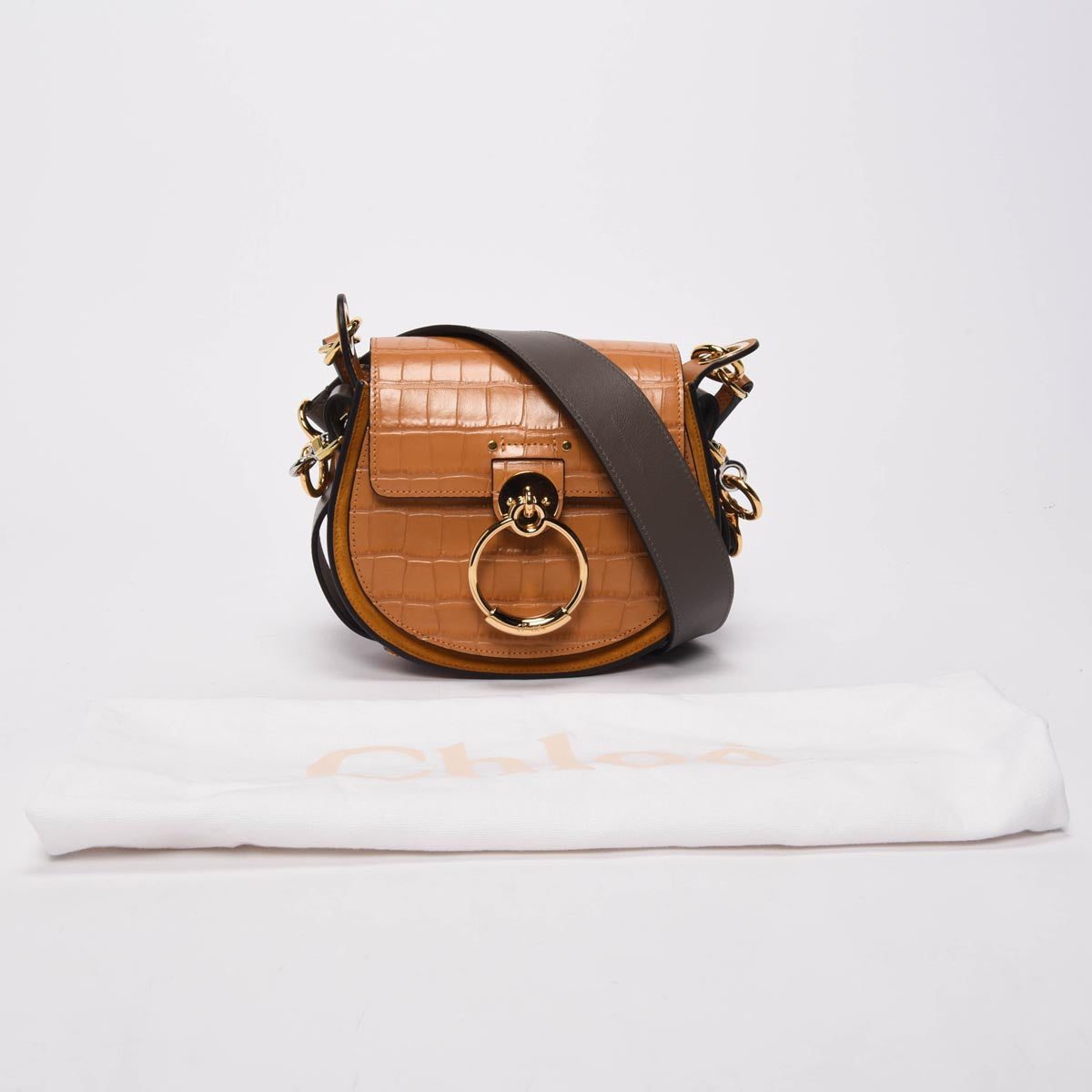 Chloe Autumnal Brown Croc Embossed Small Tess Bag