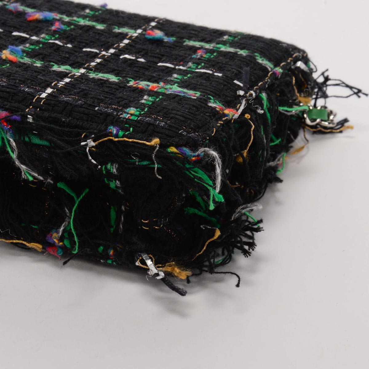 Chanel Black & Green Tweed Frayed Robot Wallet on Chain