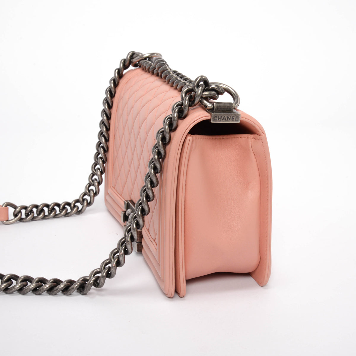 Chanel Light Pink Quilted Calfskin Old Medium Boy Bag
