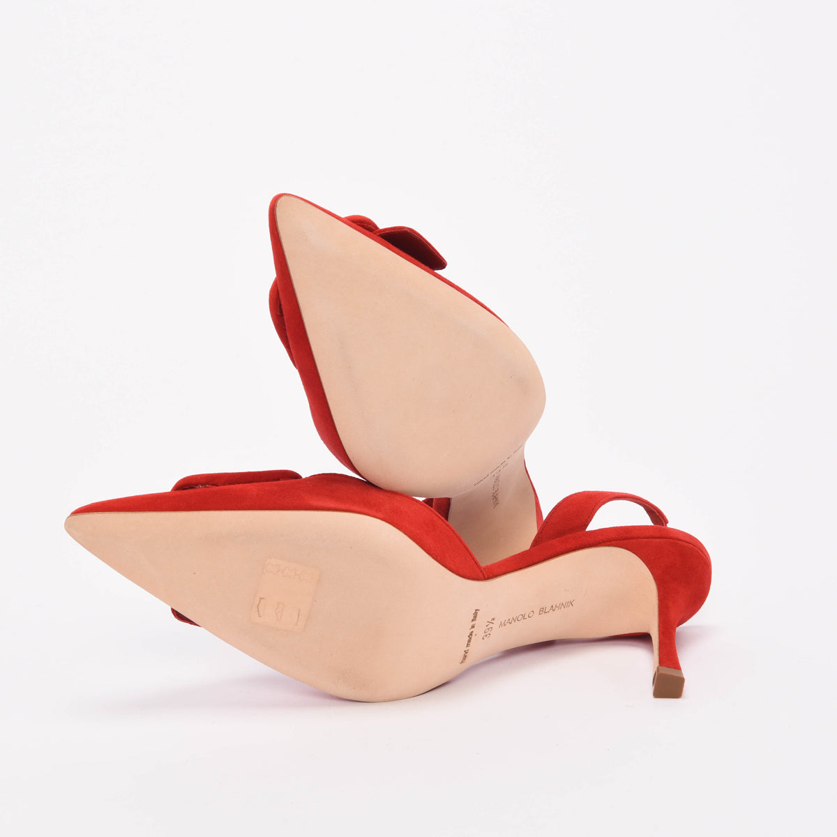 Manolo Blahnik Red Suede Maysli Buckle Slingbacks 39.5