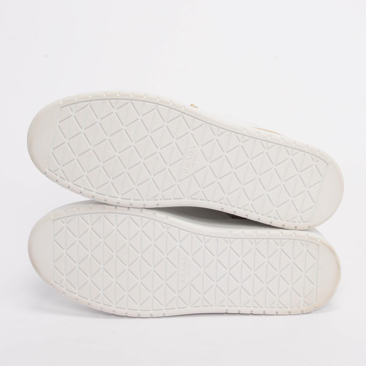 Prada White & Beige Calfskin Downtown Bold Sneakers 39