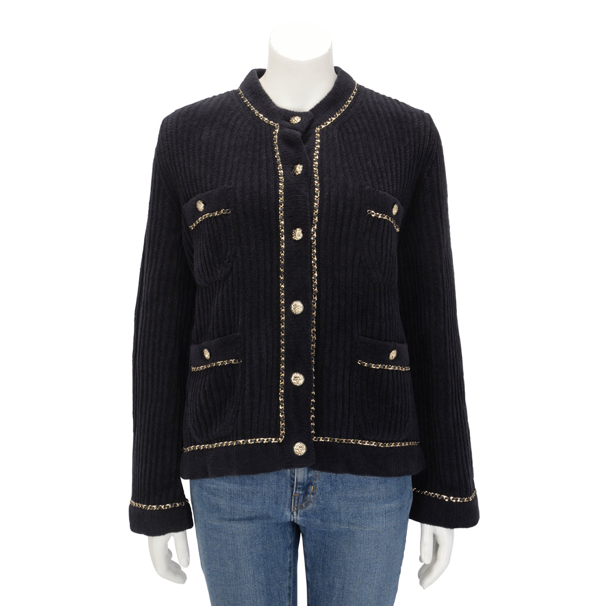 Chanel Black Chenille Chain Trim Cardigan FR 40