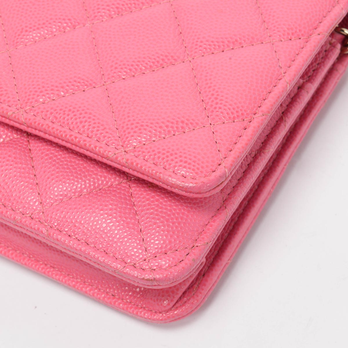Chanel Pink Quilted Caviar Classic Wallet On Chain