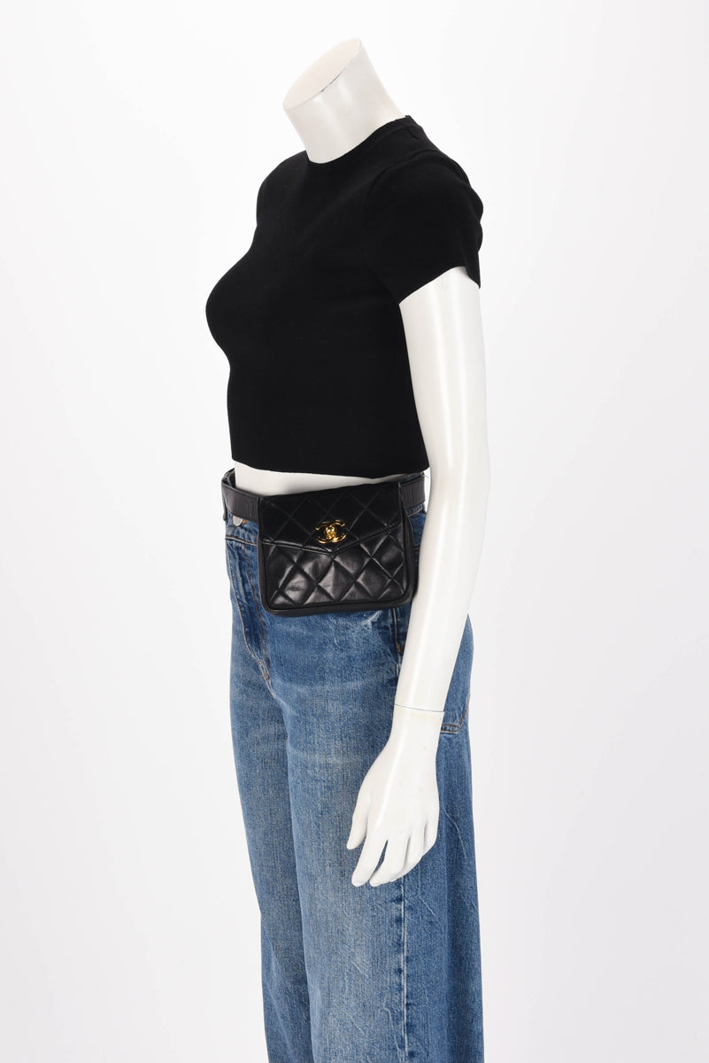 Chanel Vintage Black Quilted Lambskin Mini Belt Bag