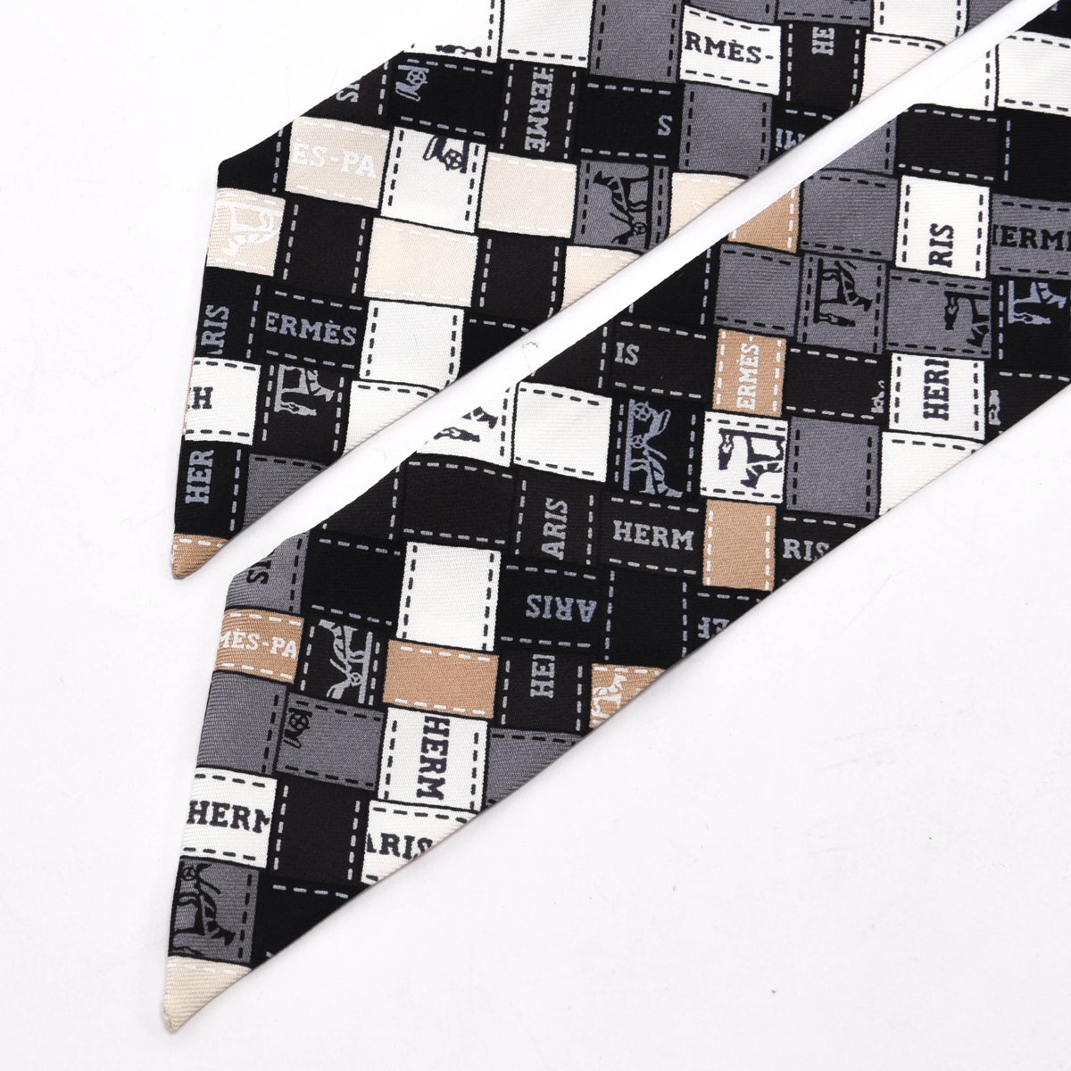 Hermes Black & Grey Silk Bolduc Au Carre Twilly