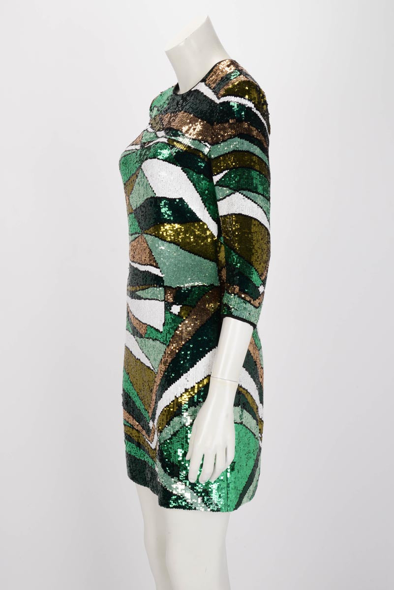 Emilio Pucci Emerald Sequin Encrusted Open Back Dress IT 44