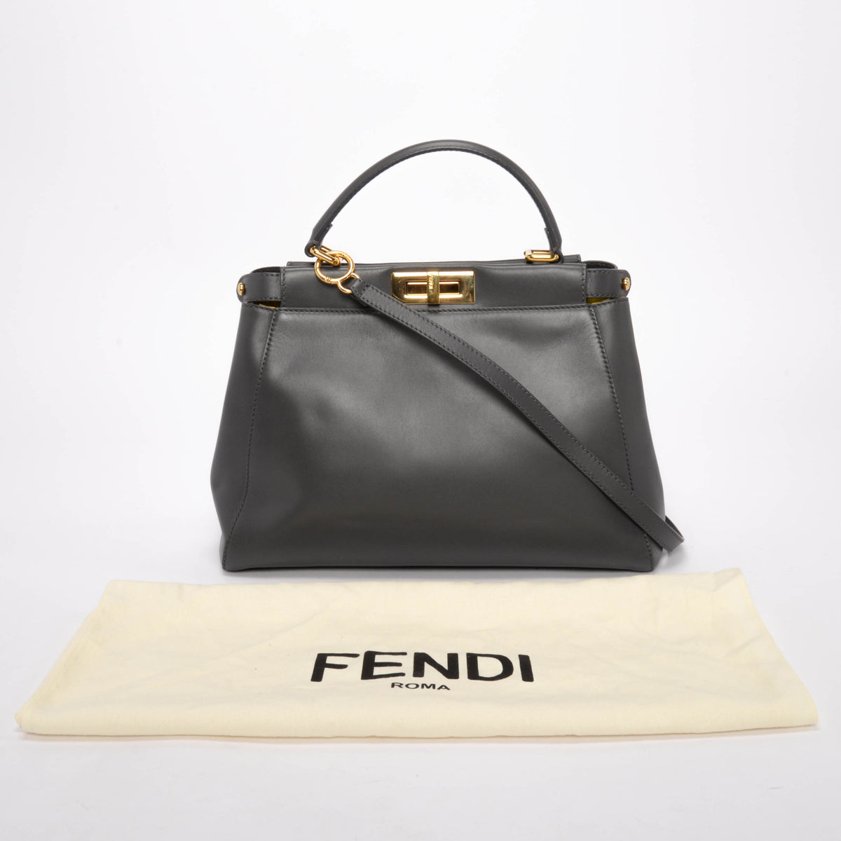 Fendi Dark Grey Nappa Medium Peekaboo Bag
