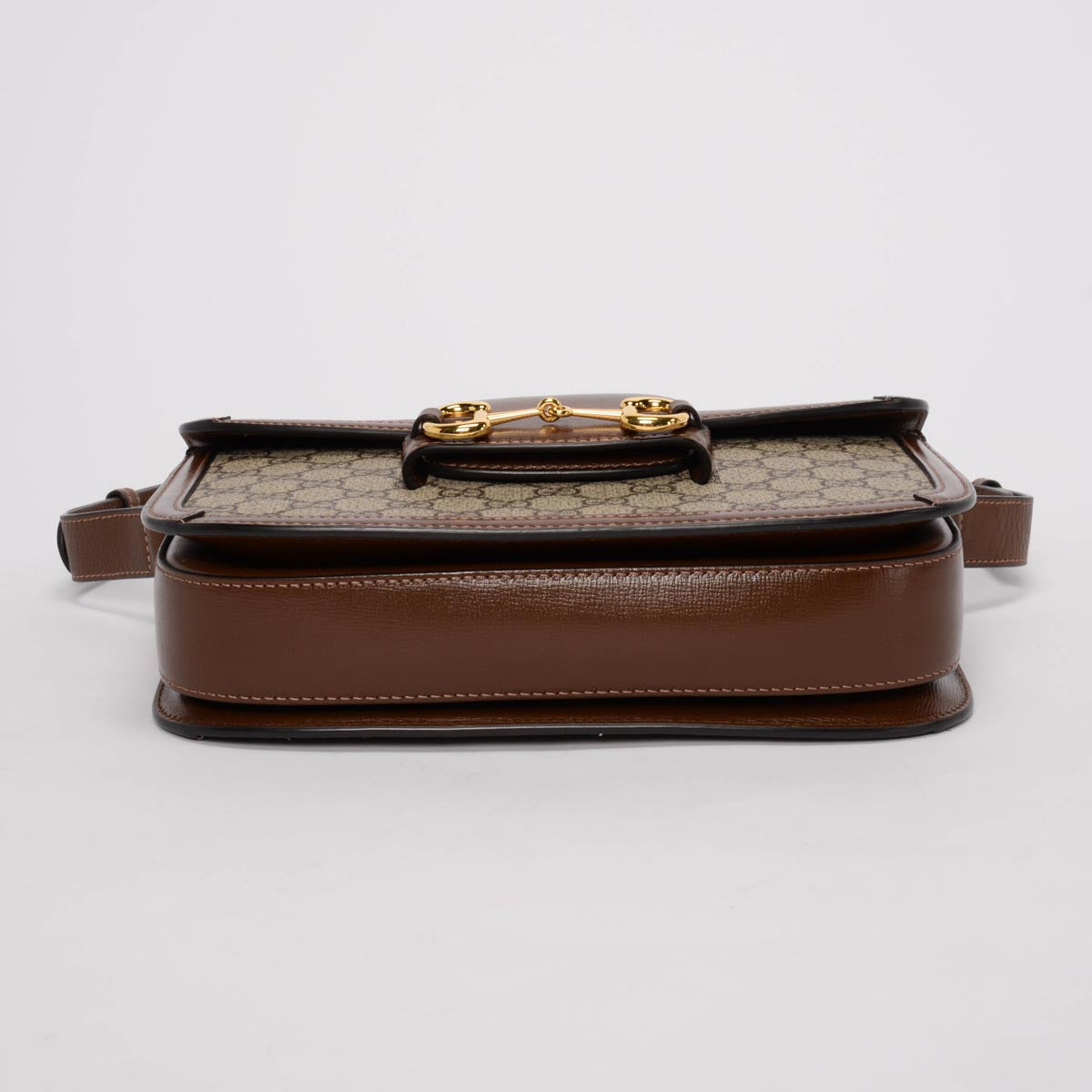 Gucci Tan Leather & GG Supreme Medium Horsebit 1955 Bag