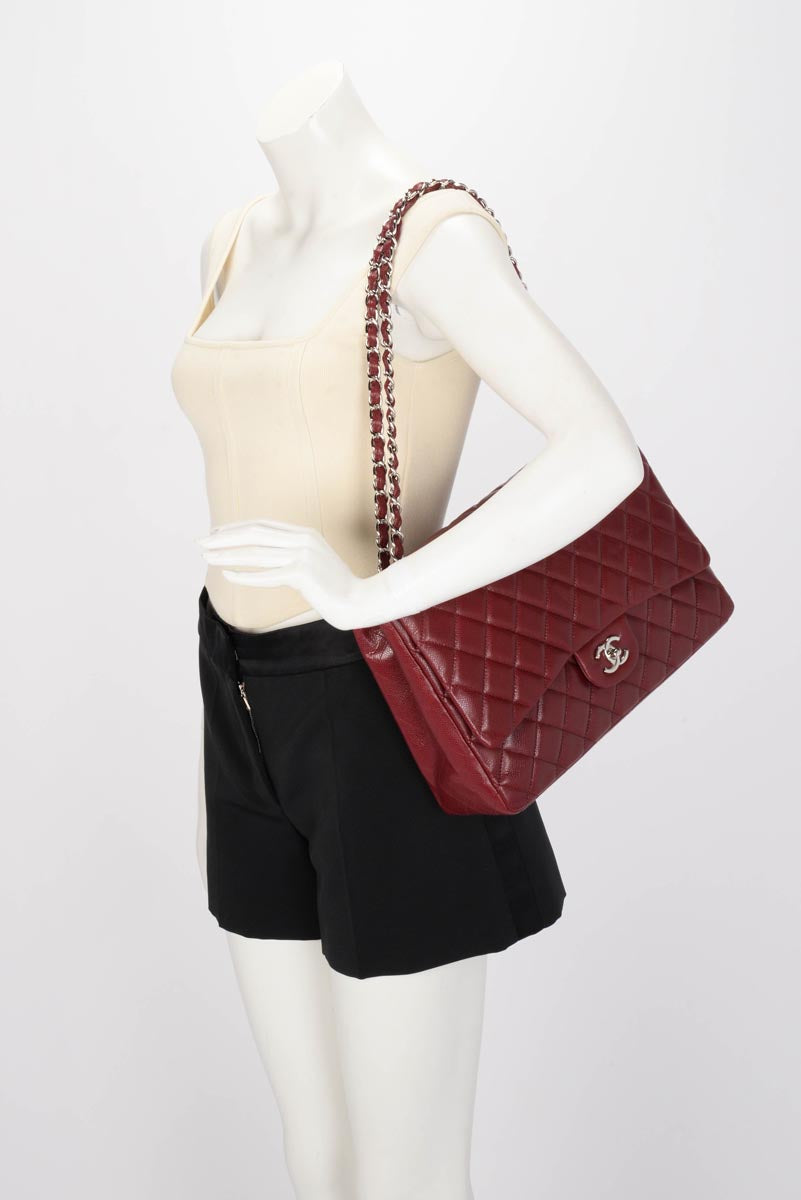 Chanel Dark Red Caviar Maxi Single Flap Bag
