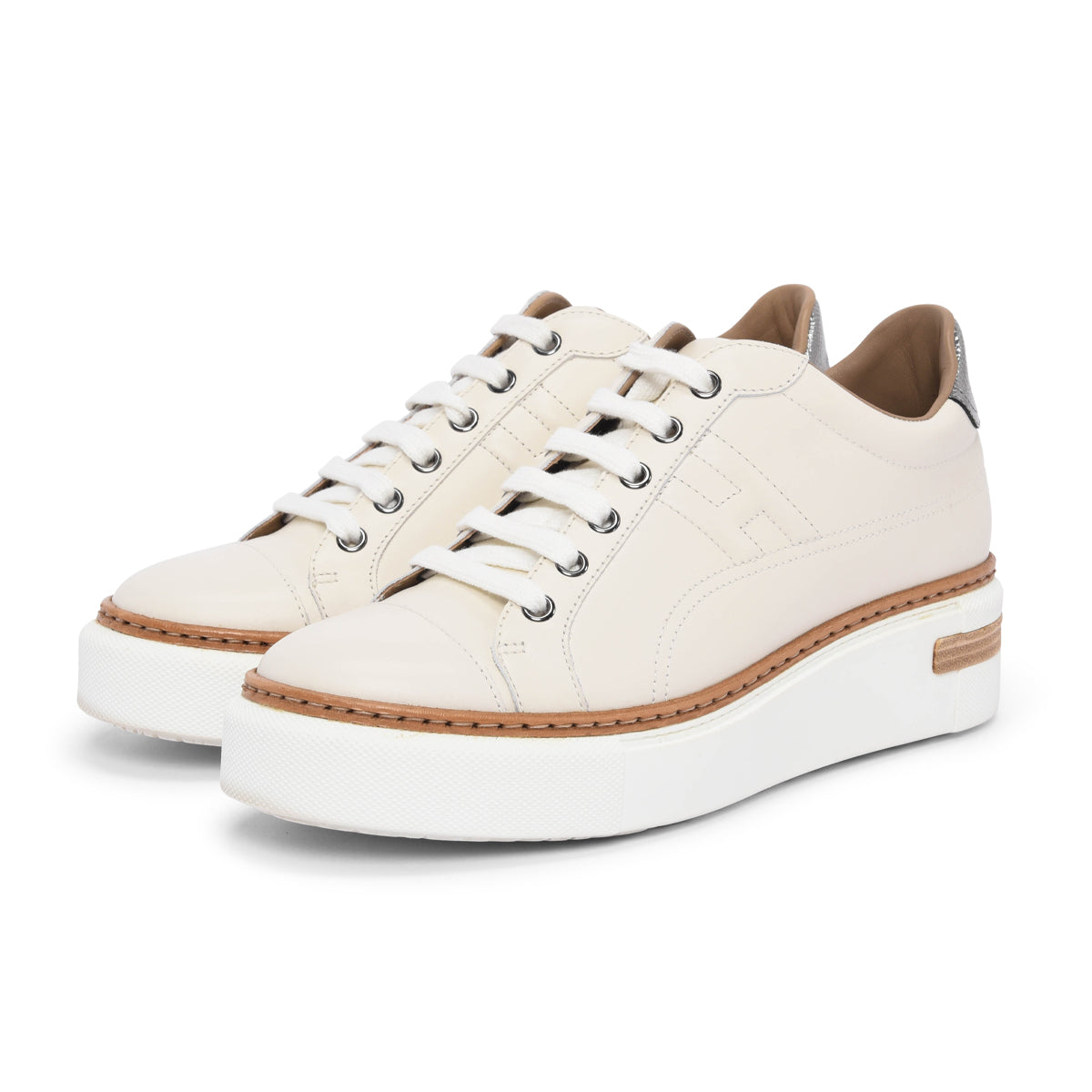 Hermes White Calfskin Polo Sneakers 38.5