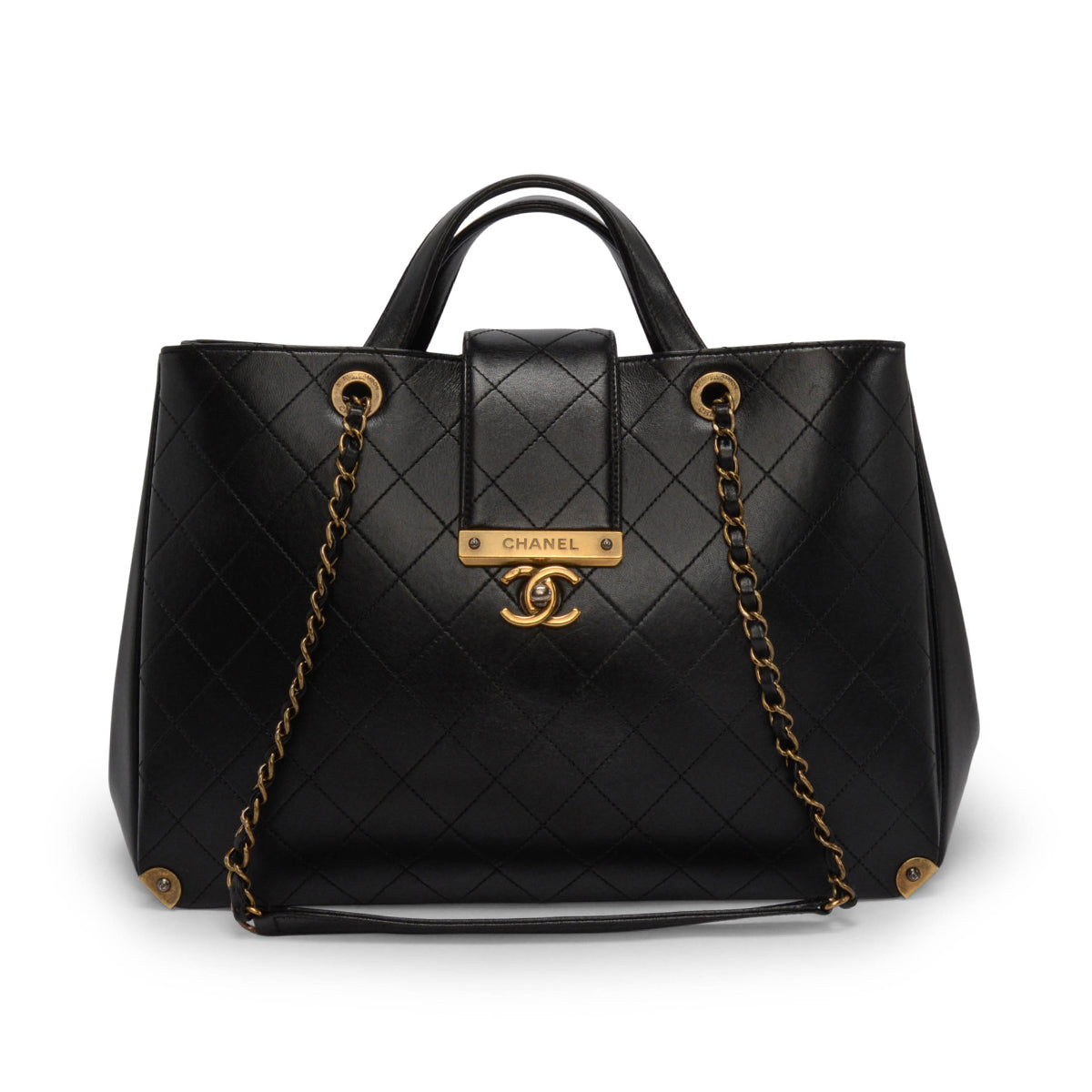 Chanel Black Quilted Calfskin Large Around The Corner Tote
