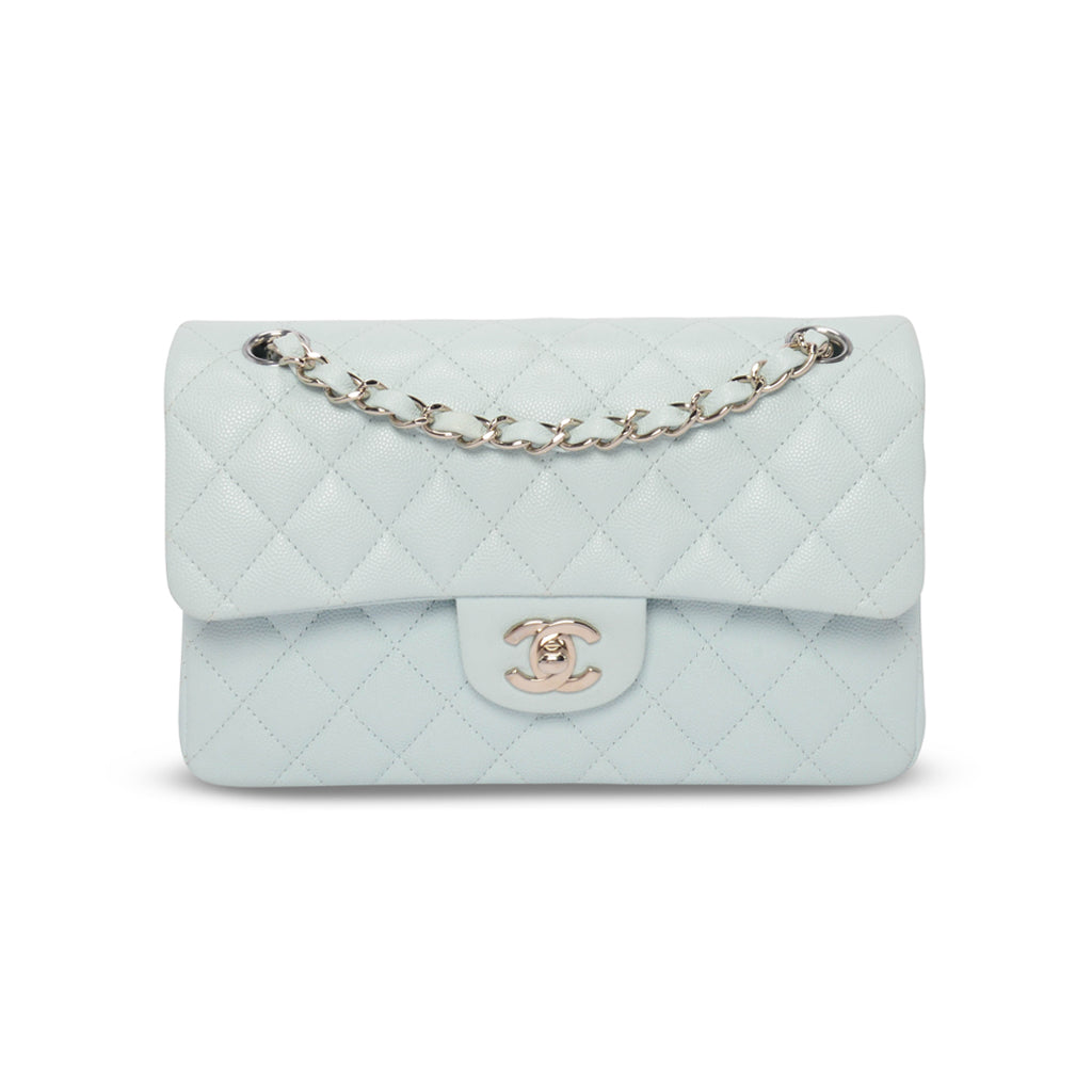 Chanel Light Blue Quilted Caviar Small Classic Flap Bag
