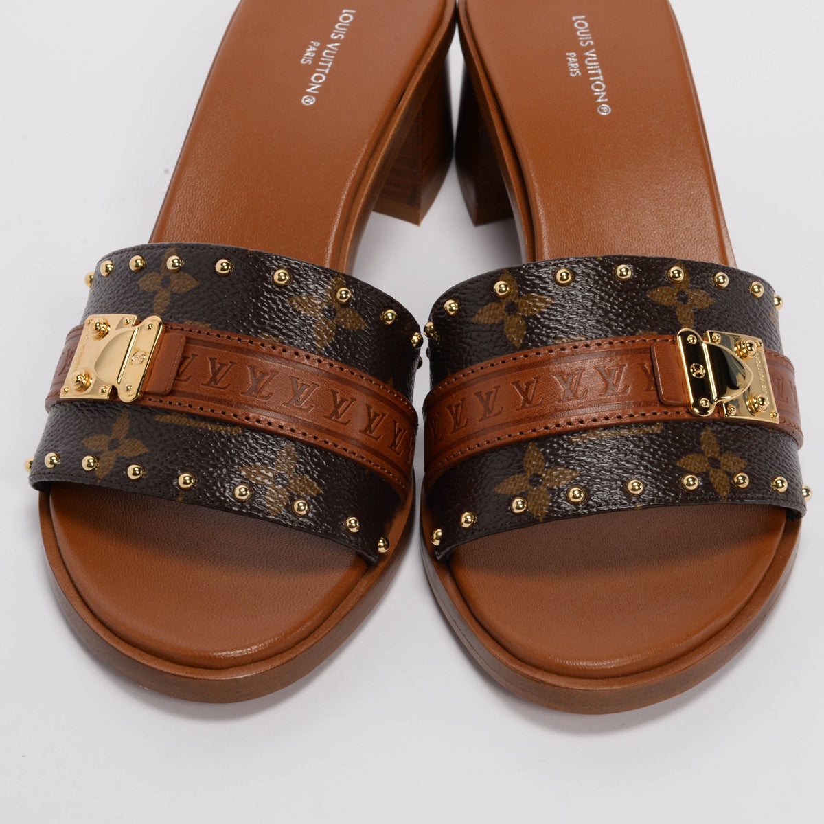 Louis Vuitton Tan Monogram Lockit Mules 37.5