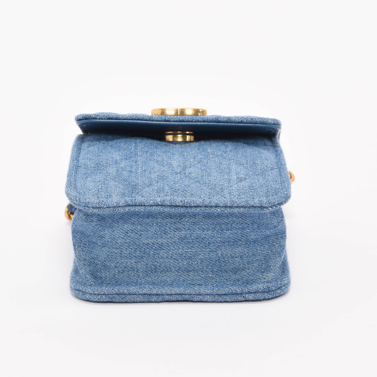 Chanel Blue Quilted Denim Clutch With Chain